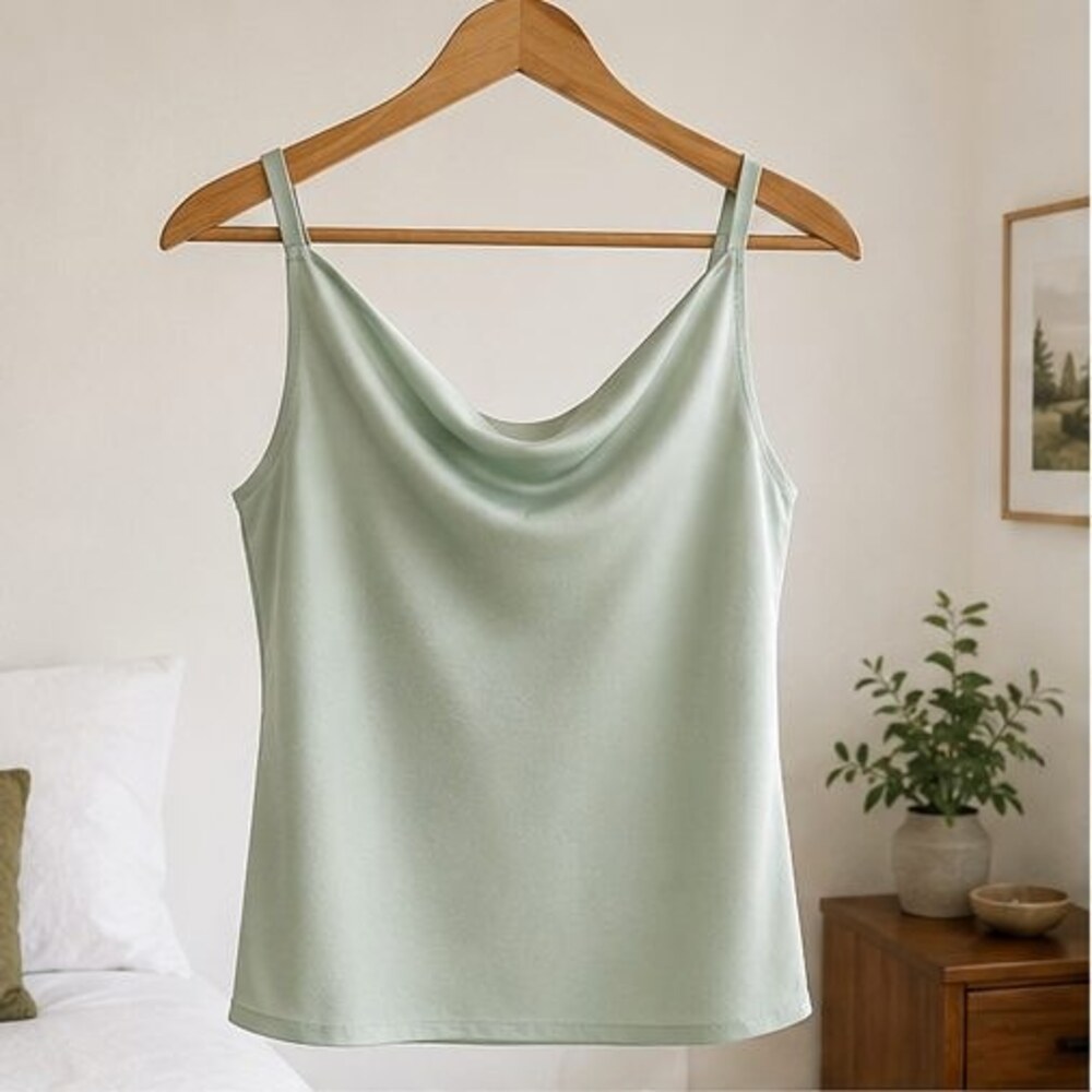 Mint Satin Cowl Neck Top